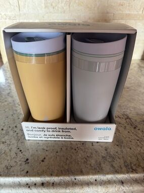 owalo Insulated Travel Tumblers Set - Yellow & Light Gray